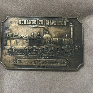 Vintage Brass Belt Buckle Durango To Silverton I 36 Denver Rio Rectanglular
